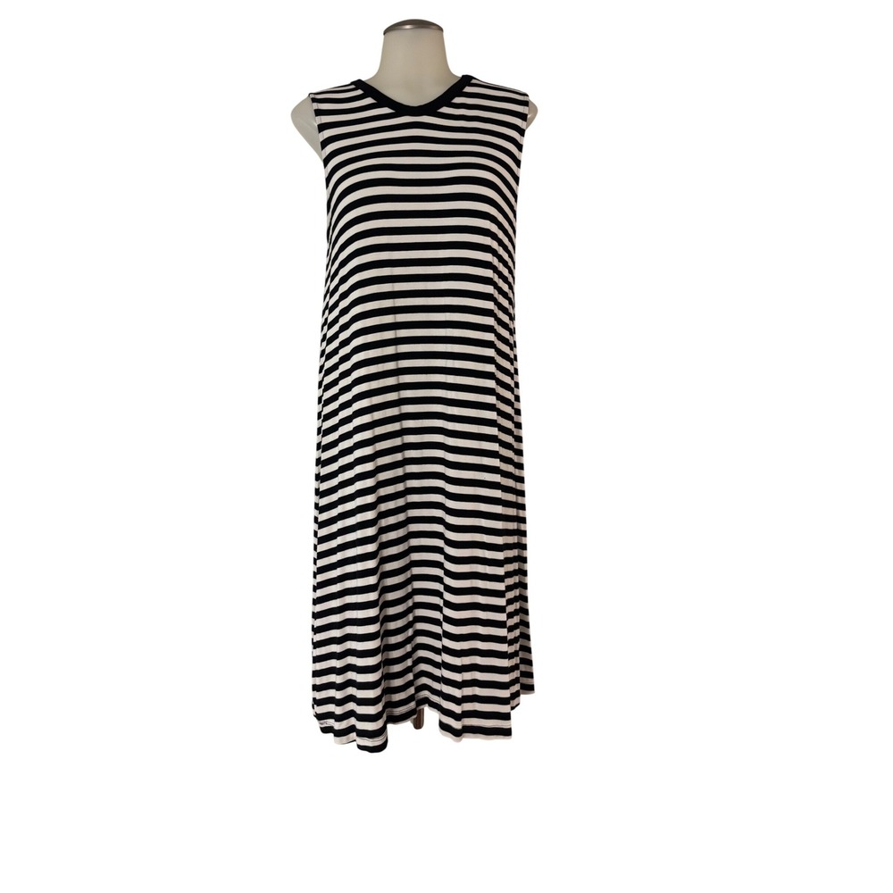 Time and Tru T-Shirt Dress Womens XL Black White Striped Sleeveless V-Neck EUC